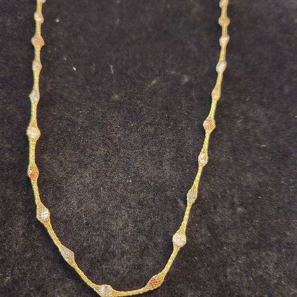 10KT Mesh Gold 18 Inch Necklace with Multi-Colored Stones - Picture 4 of 9